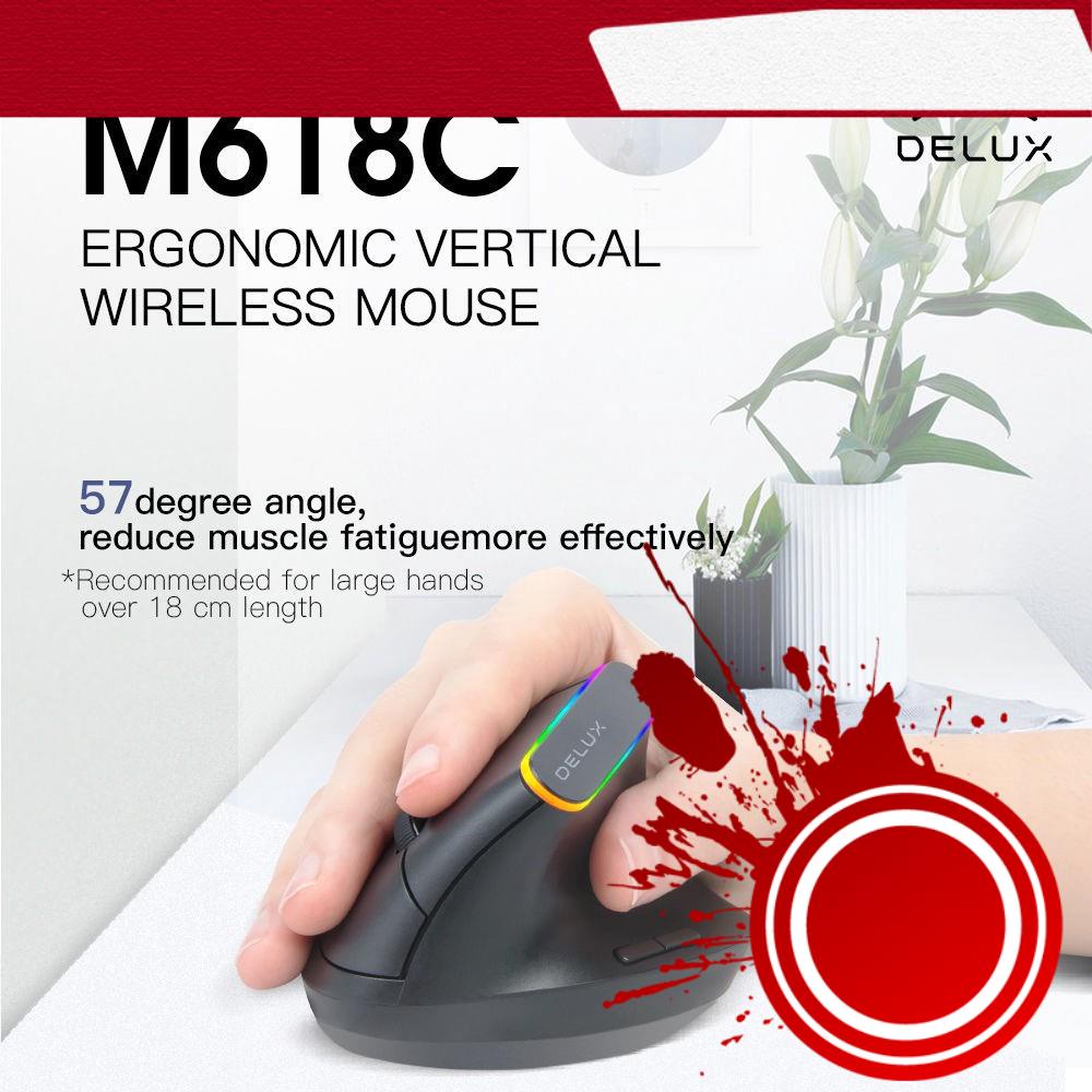 Chuột không dây Delux M618c USB 2. 4G DPI có thể điều chỉnh RGB chơi game dùng cho gia đình và văn phòng