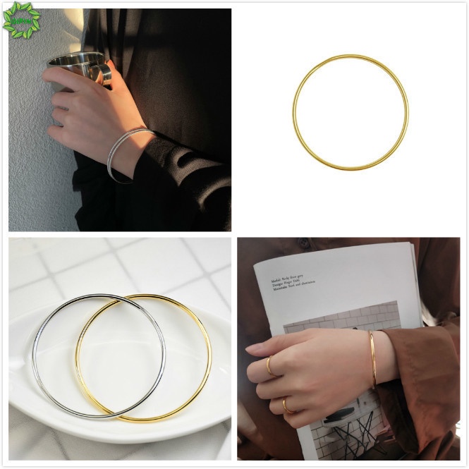 Vòng tay thép titan màu vàng / bạc 2mm thiết kế đơn giản thời trang cho nữ