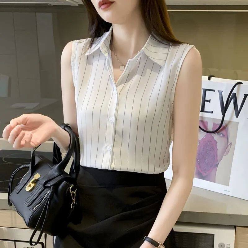 Áo Sơ Mi Nữ Không Tay Kẻ Sọc Thời Trang Công Sở Mới