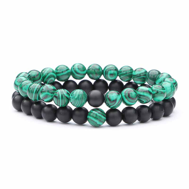 Vòng Tay Chuỗi Hạt Đá malachite Trắng Tự Nhiên Màu Đen Cho Cặp Đôi