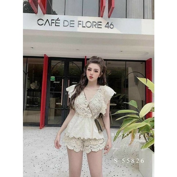 Áo kiểu BIGSIZE cánh tiên cổ ren 50-75Kg (Nude)