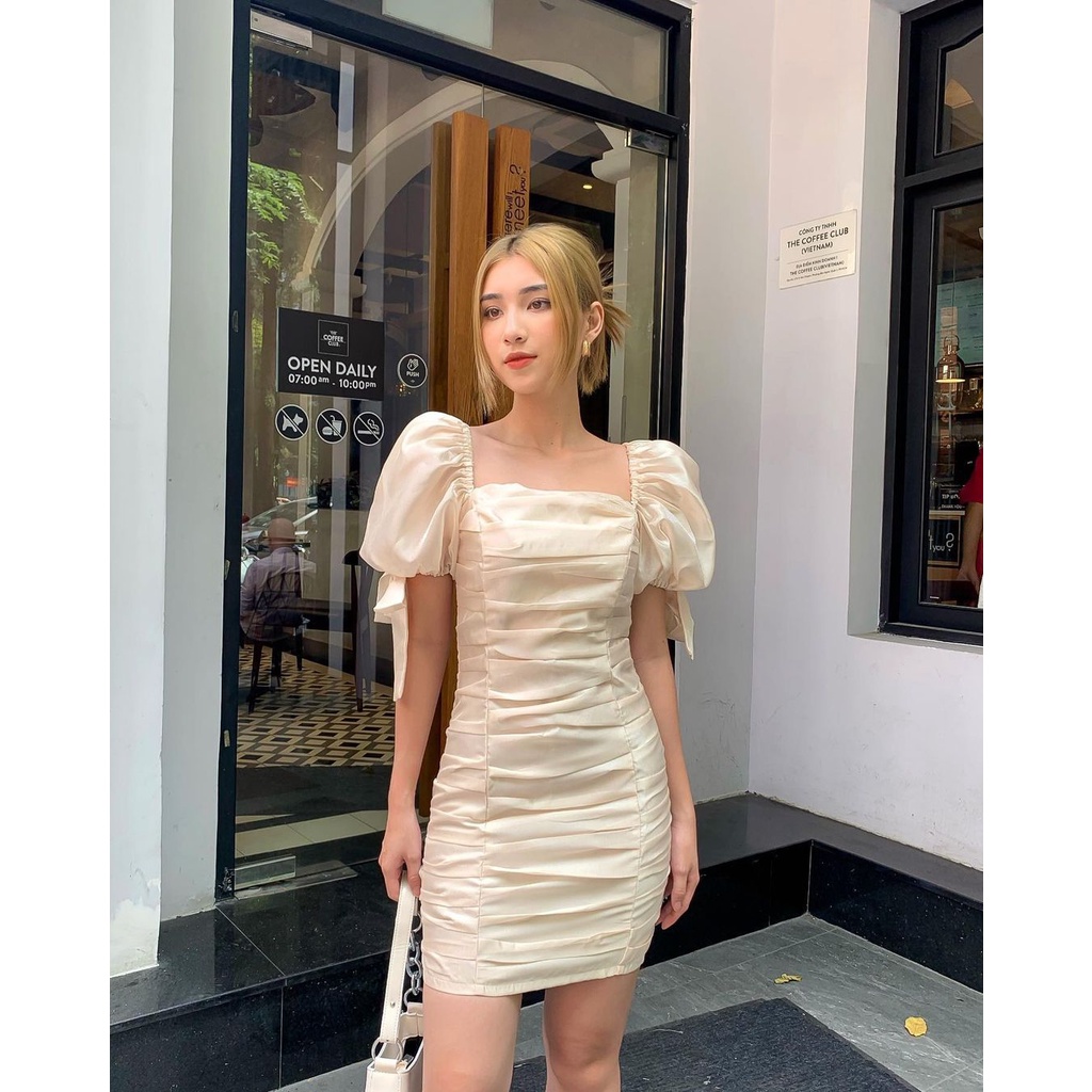 Đầm ôm SheByShj tay phồng màu rose gold - Sakura Dress | BigBuy360 - bigbuy360.vn