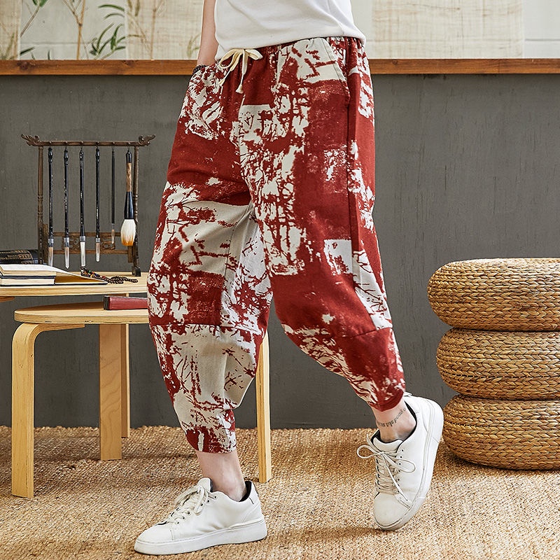 Quần Thể Thao Vải Lanh Cotton Ống Rộng Thời Trang Xu Hướng Cho Nam