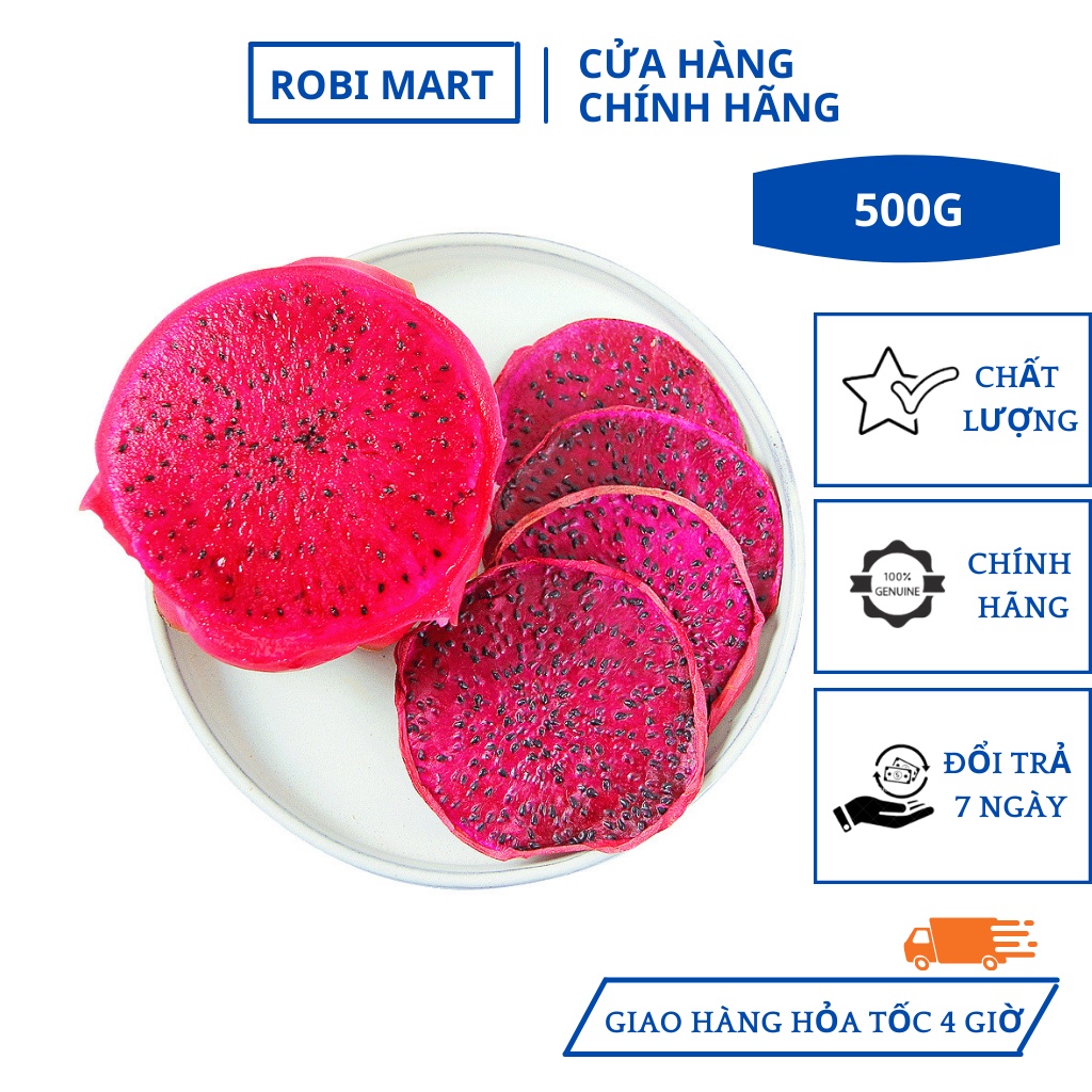 Thanh long ruột đỏ thái lát sấy lạnh Robi Mart - Gói 500gr hàng loại 1 lát đẹp chính hãng