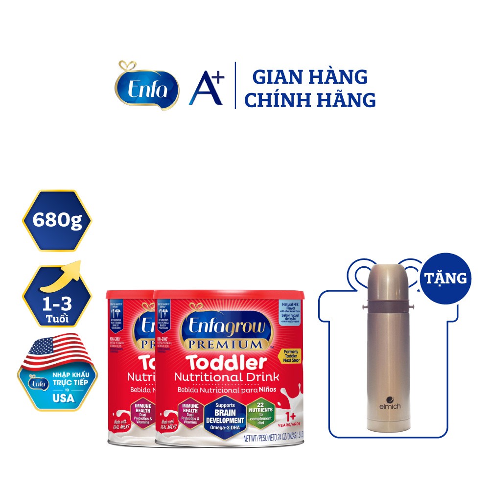 Combo 2 Lon Sữa Bột Dinh Dưỡng Enfagrow Premium Toddler Hương Sữa Tự Nhiên 680g/Lon