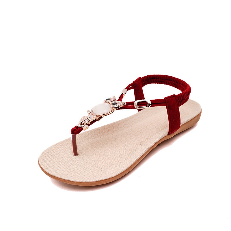 Dép sandal MS xỏ ngón đế bằng đính hạt hình chim cú phong cách bohemian thời trang mùa hè mới dành cho nữ tth006