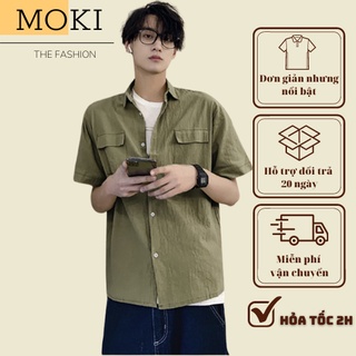 Áo sơ mi đũi nam ngắn tay MOKI phong cách thời trang công sở hè 2021, trẻ trung, lịch lãm