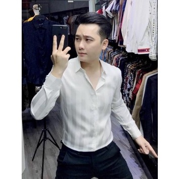 Áo sơ mi nam sọc MURADFASHION màu trắng tay dài hàn quốc Ms055