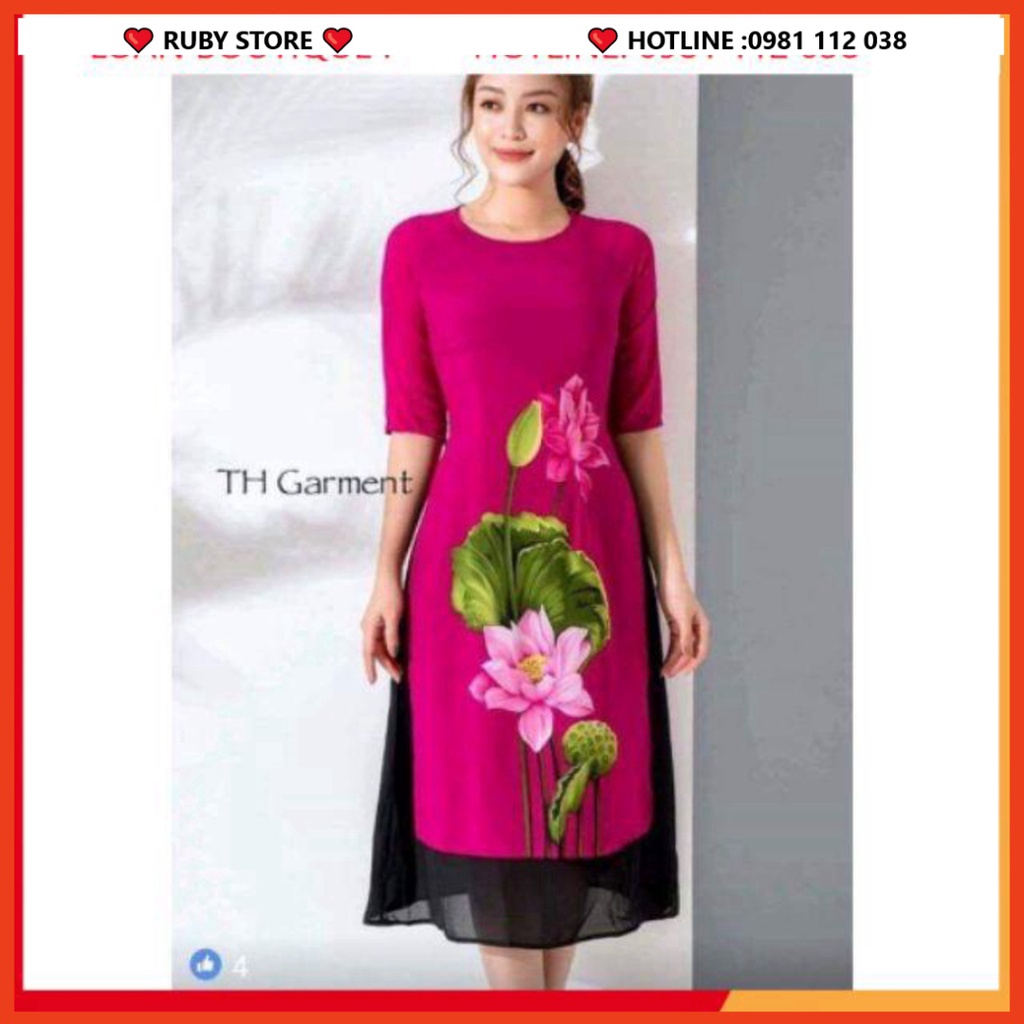 Aó dài trung niên_Sét áo dài cách tân 2 lớp liền váy chất lụa Hàn cao cấp -[FREE SHIP]