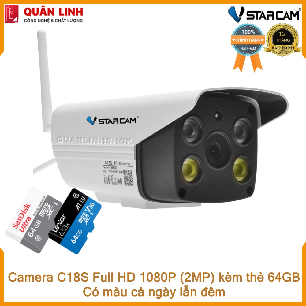 Camera Vstarcam C18s Full HD 1080P quay đêm có màu kèm thẻ 64GB