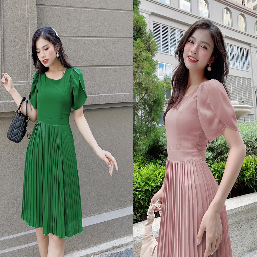 Đầm Váy Nữ Dập Ly Tay Búp - QA00121