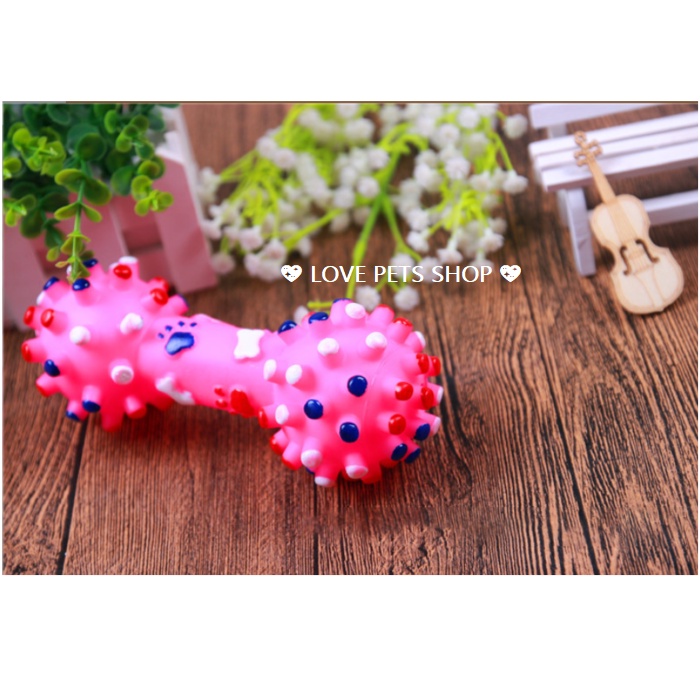 ĐỒ CHƠI XƯƠNG GẶM CHO CHÓ MÈO HÌNH QUẢ TẠ PHÁT TIẾNG KÊU (MẪU MỚI) - LOVE PETS SHOP