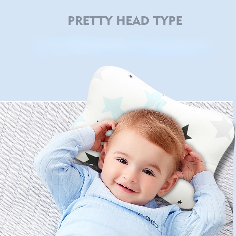 Gối Ngủ Định Hình Đầu Bằng Cotton Thoáng Khí Chống Bẹp Đầu 24 Giờ In Họa Tiết Hoạt Hình Cho Bé Sơ Sinh