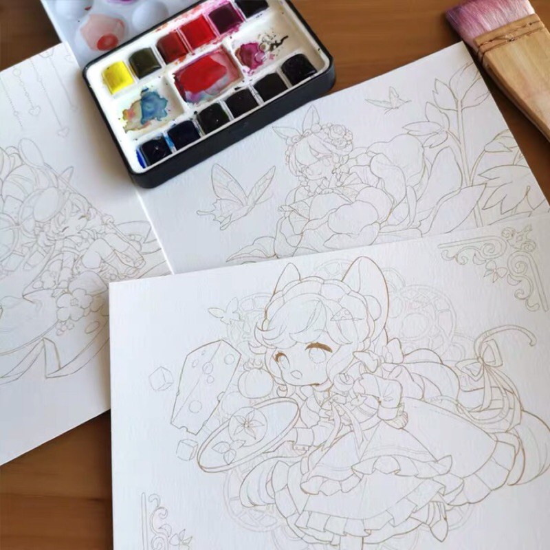 [Michi Art Store] Tranh Line Art tô màu A5 300gsm Linh Giới Orz, Philiko, Angel Yêu, Bạch Đệ Đệ, Lô Hoa Thái Lang