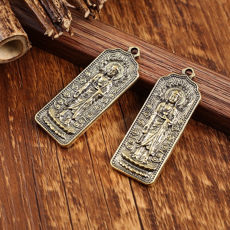 Móc khoá phong thuỷ + mặt dây chuyền đồng thau hình phật