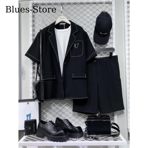 Set Bộ BLAZER Đen Ngắn Tay Viền Chỉ Trắng Phong Cách Hàn Quốc Dành Cho Giới Trẻ Siêu Đẹp