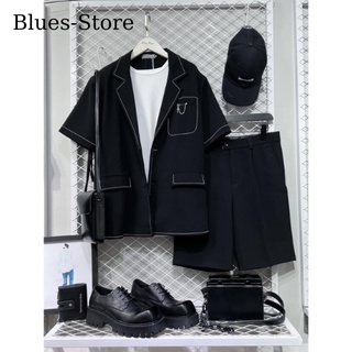 Set bộ blazer đen ngắn tay viền chỉ trắng phong cách hàn quốc dành cho - ảnh sản phẩm 1