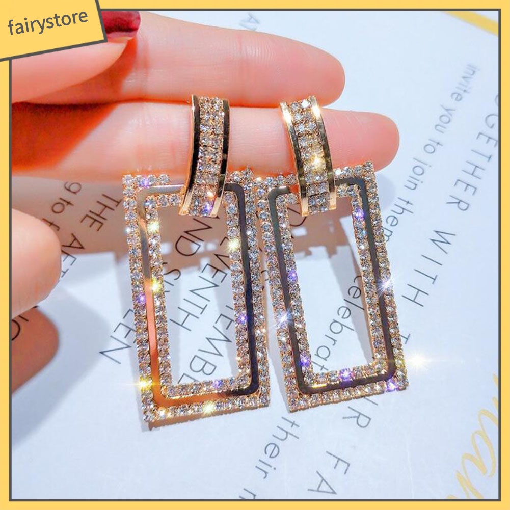 Hoa Tai Dáng Dài Mặt Hình Chữ Nhật Cho Nữ