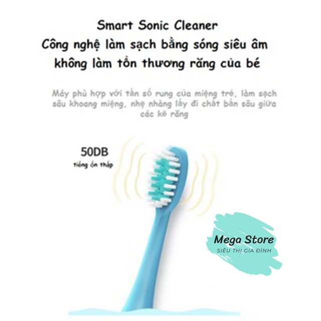Bàn Chải Đánh Răng Đện Trẻ Em - Máy Đánh Răng Chính Hãng Sonic 4 Chế Độ Tự Động + Cáp Sạc + Tặng 8 Đầu Chải
