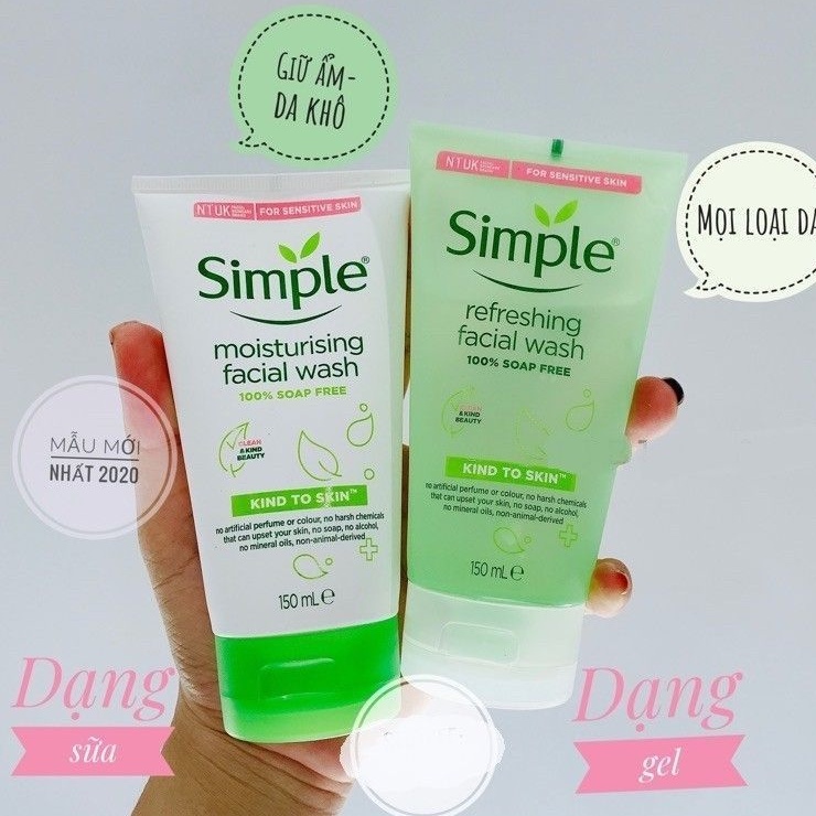 Sữa rửa mặt Simple Kind to Skin Refreshing Facial Wash Gel 150ml.