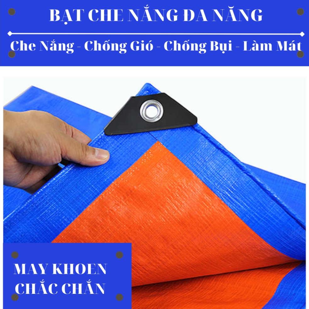 Bạt Che Nắng Mưa - May Viền Đóng Khoen Sẵn - Chống Thấm Nước - Kích Thước 2x4 - Màu Xanh Cam - Nhựa Nam Việt