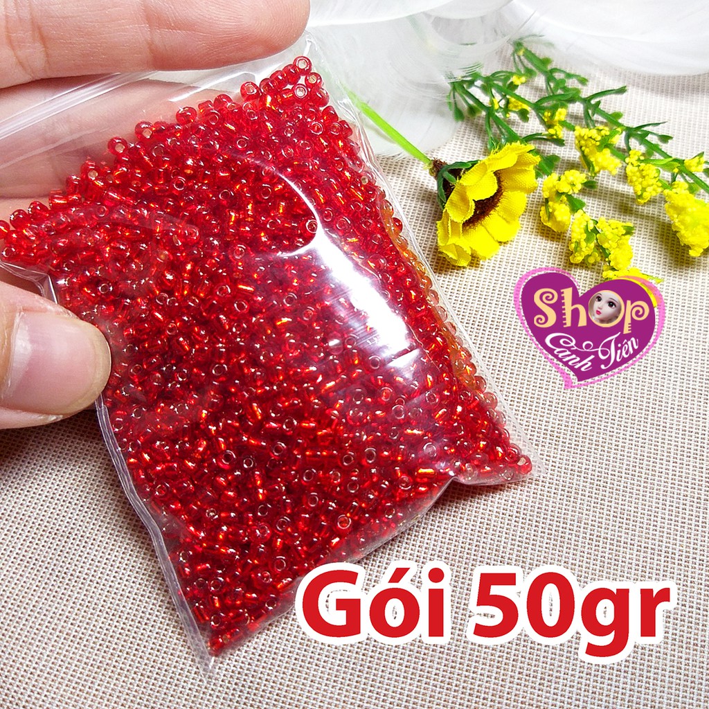 Hạt cườm Thủy tinh lõi bạc trong vắt đủ màu 2mm, 3mm Trang trí Thủ công (Túi 50gr)