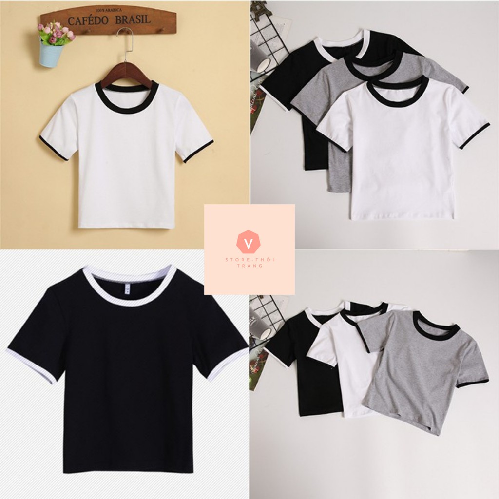 Áo Croptop Ôm Trắng Đen Viền Cổ - THÚY VI STORE