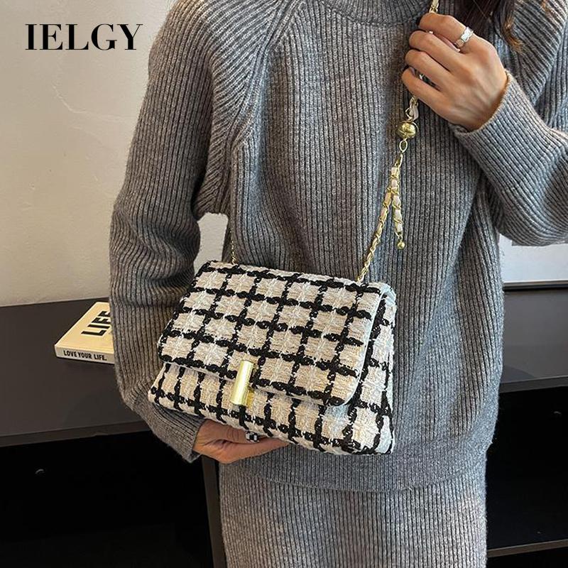 Túi Đeo Chéo Hình Vuông Cỡ Nhỏ Bằng Len Phối Dây Đeo Sợi Xích Thời Trang Cho Nữ