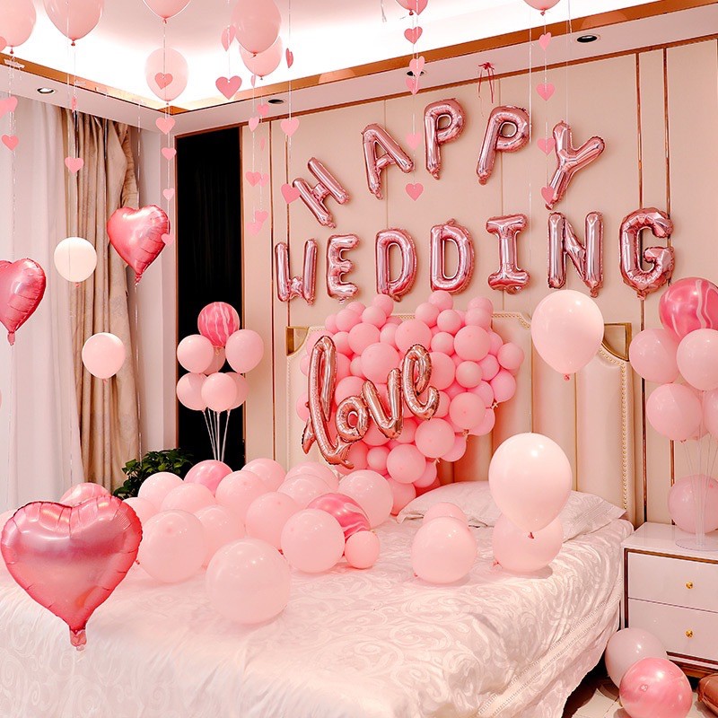 Set bong bóng bay trang trí phòng cưới đám cưới QN TÔNG HỒNG