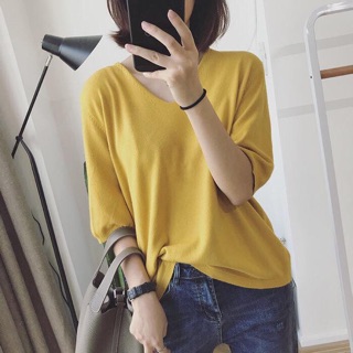 Áo cổ tim tay lỡ -tay dài