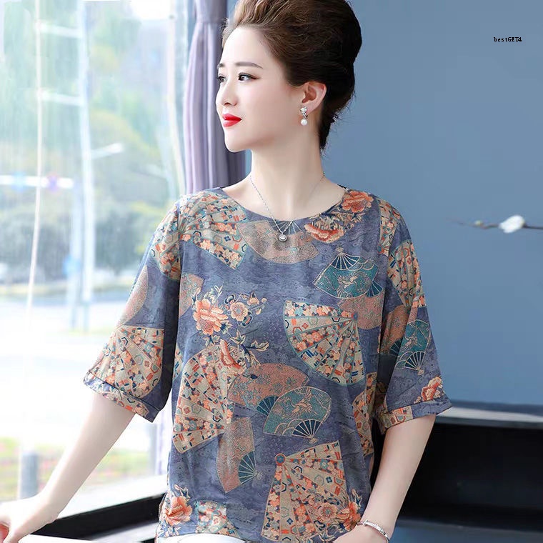 Áo Thun Tay Ngắn In Hoa Nhiều Màu Sắc Phong Cách Phương Tây Dành Cho Phụ Nữ Trung Niên 45 Tuổi