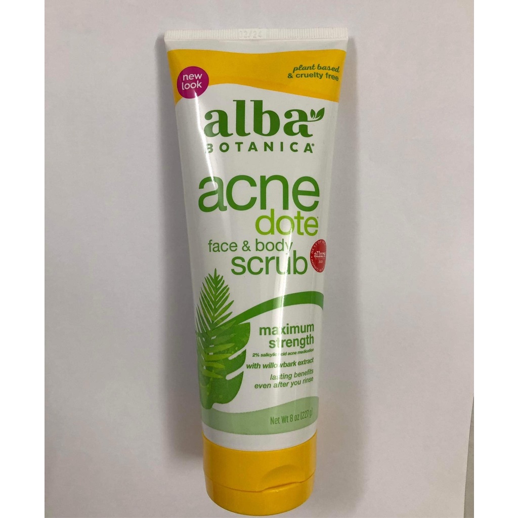Tẩy da chết toàn thân và mặt giảm mụn Alba Botanica Acne Dote - Mỹ