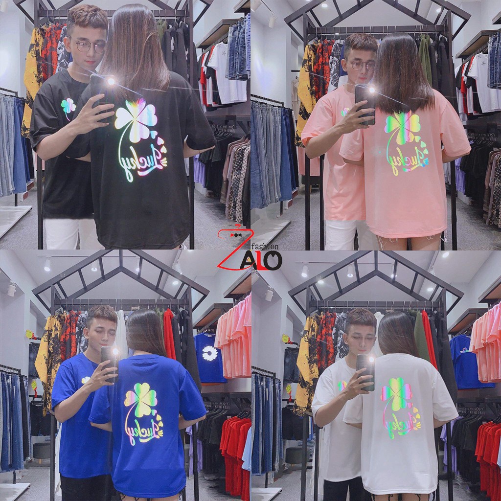 Áo Thun Phản Quang Cỏ Bốn Lá Form Rộng Tay Lỡ ATPQ04 Nam Nữ Phản Quang Đa Sắc- AQ STORE