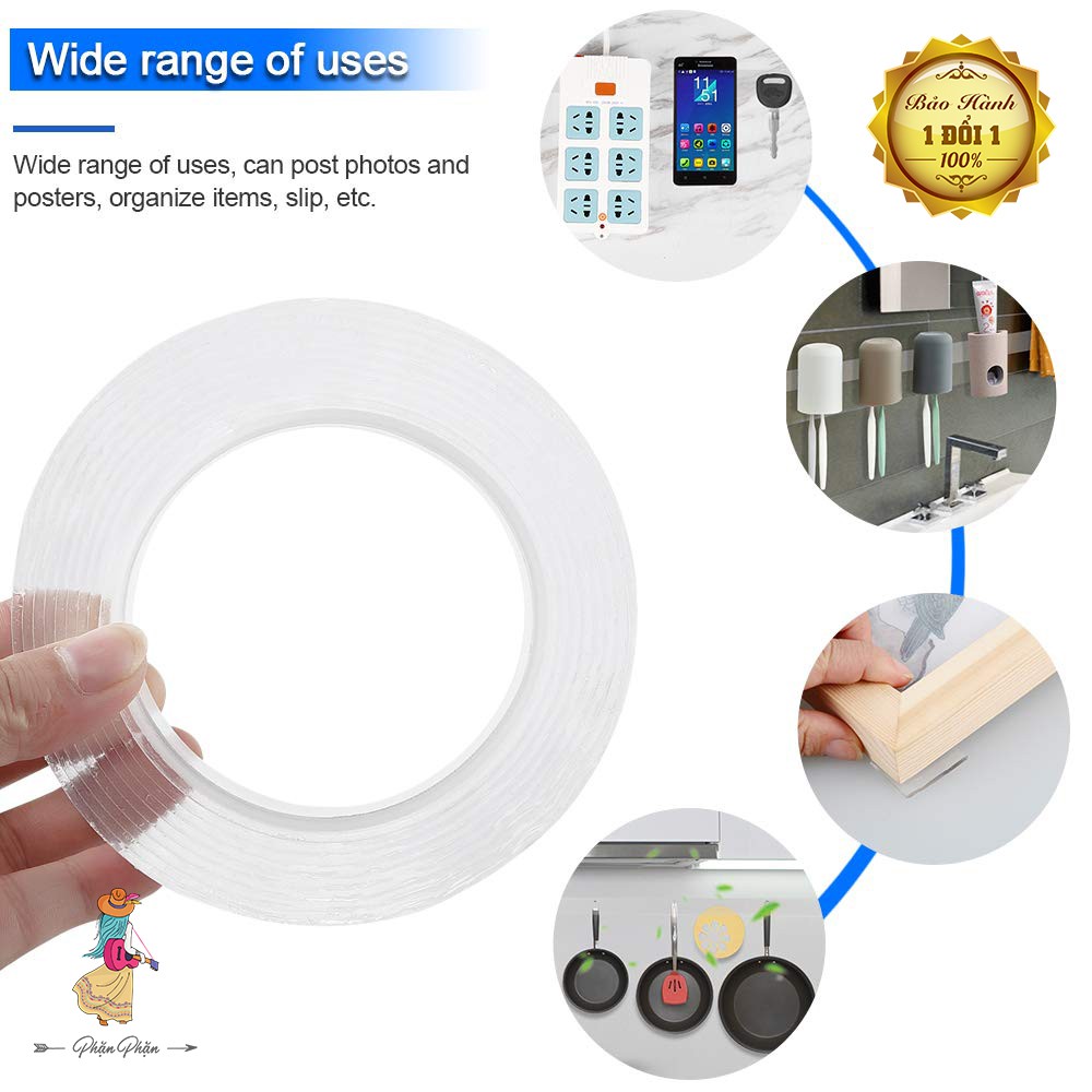 Băng keo 2 mặt ma thuật trong suốt siêu dính khổ 3cm loại 1m chất liệu PU GEL băng keo đa năng Ivy Grip Tape Phặn Phặn