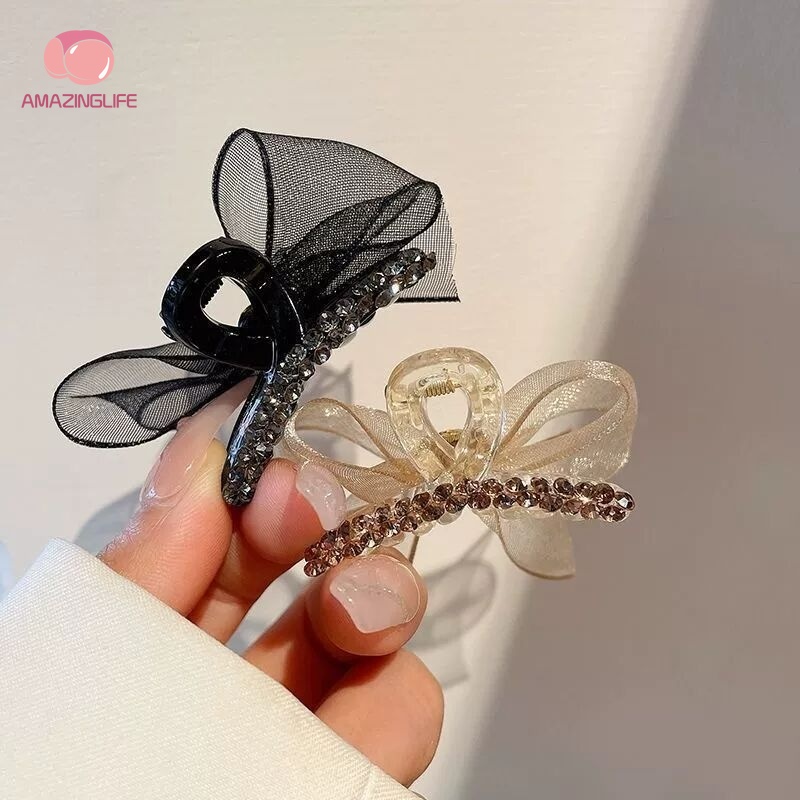 Kẹp Tóc Nơ Ruy Băng Đính Đá Thanh Lịch / Kẹp Tóc Lưới Hai Mặt Cá Mập / Kẹp Tóc Một Đường Khí Chất
