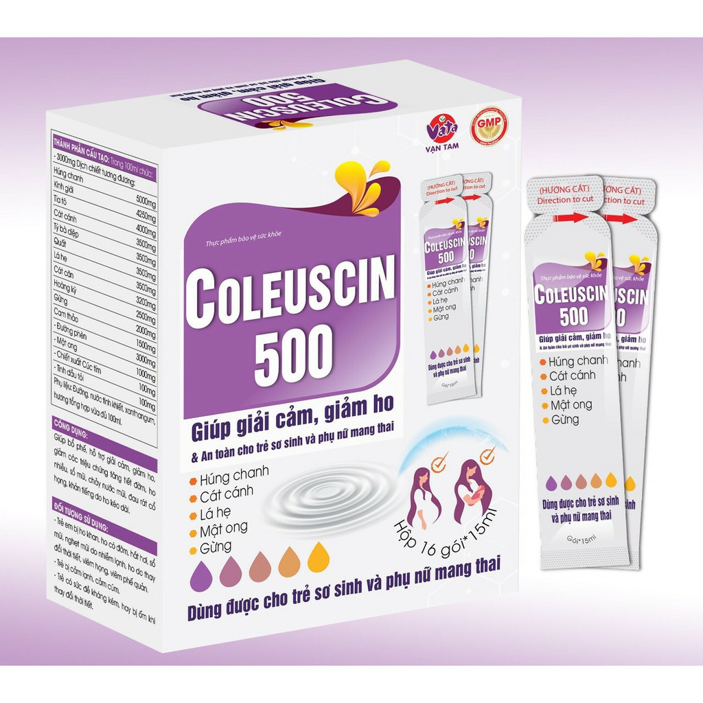 Siro ho tiêu đờm, giải cảm Coleuscin dạng gói_Hộp 20 gói