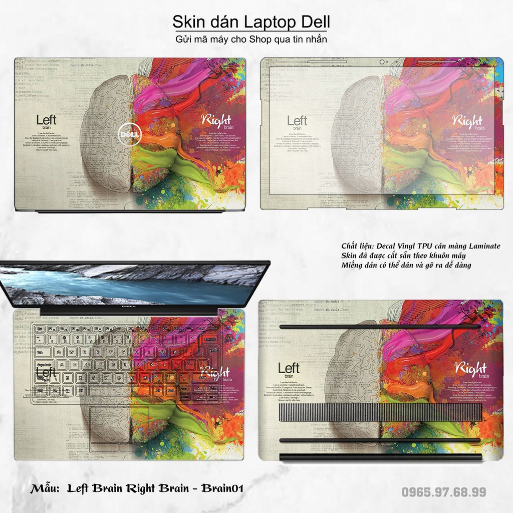 Skin dán Laptop Dell in hình Left Brain Right Brain (inbox mã máy cho Shop)