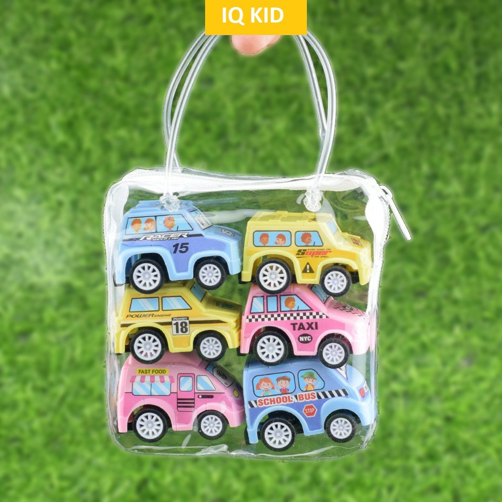 Set 6 Oto Mini Chạy Đà Kèm Túi Xách Gọn Gàng Siêu Xinh Đồ Chơi Cho Bé