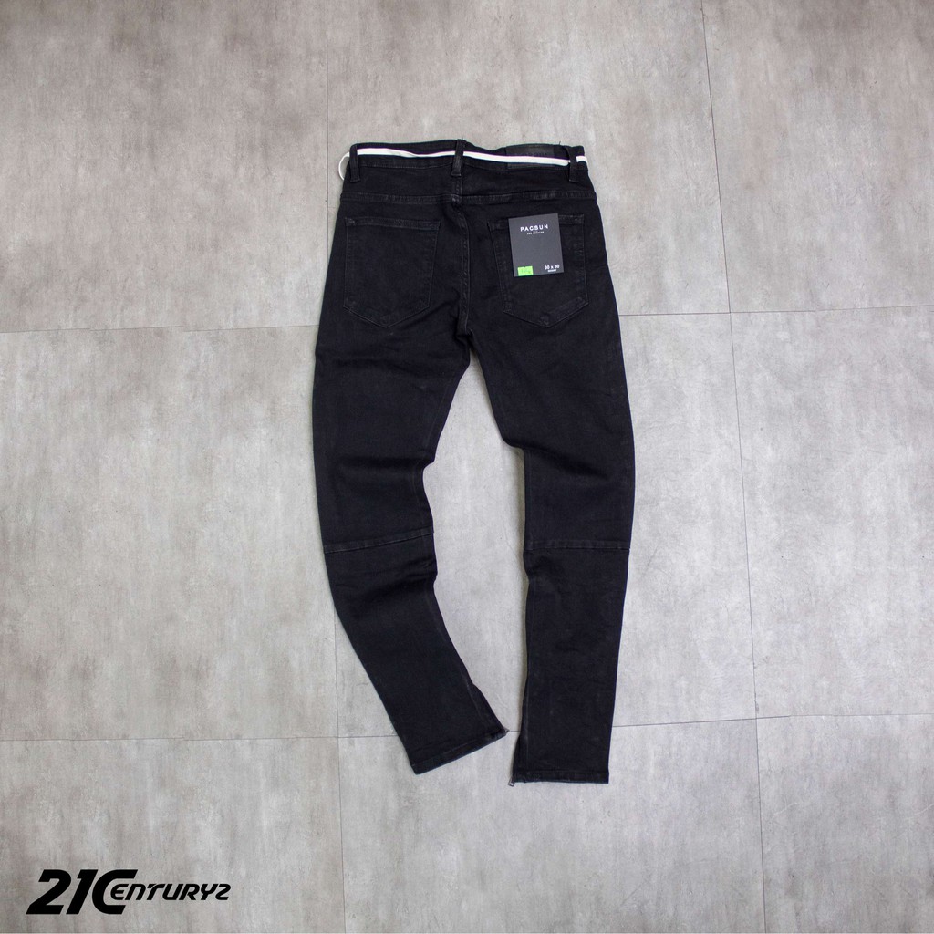 Quần jeans đen nam zipper skinny rách & trơn - [21Centuryz]