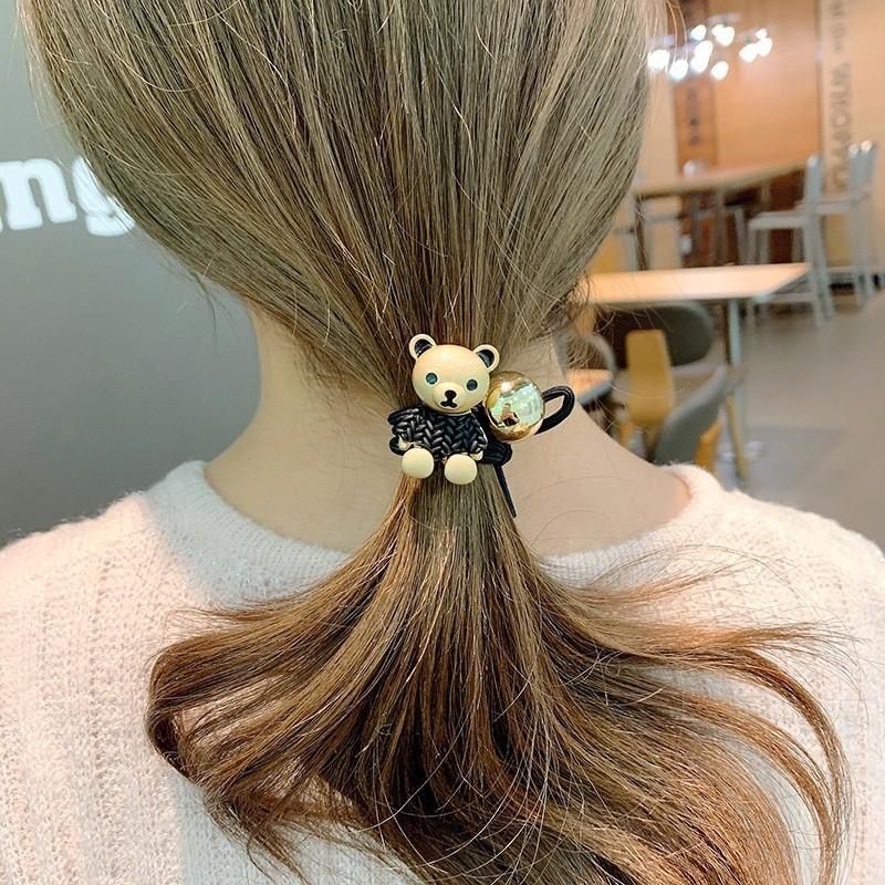 Dây Buộc Tóc Cao Su Co Giãn Tốt In Hình Gấu Hoạt Hình Dễ Thương Phong Cách Hàn Quốc Cho Nữ