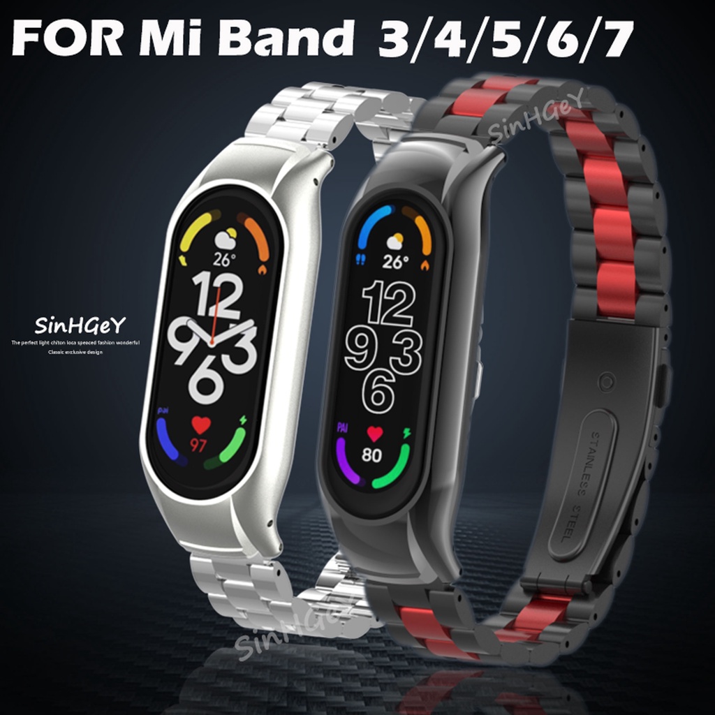Dây Đeo Thay Thế Bằng Kim Loại Không Gỉ Cho Xiaomi Mi band 7 Mi band 6 / 5 / 4 / 3