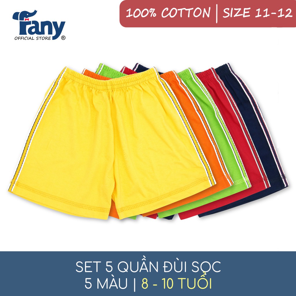 Set 5 quần đùi sọc màu Fany® size 11-12 cho trẻ 8-10 tuổi 100% cotton mềm mại thoáng khí thấm hút tốt 5 quần/ bịch