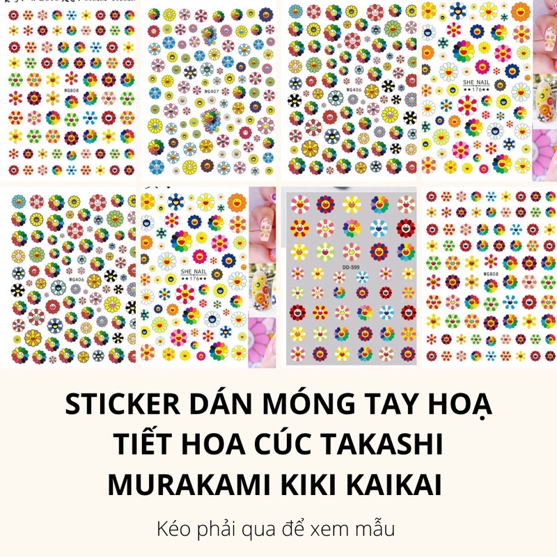 Sticker,hình dán móng tay hoạ tiết hoa cúc Takashi Murakami Kiki Kaikai trang trí móng tay nail