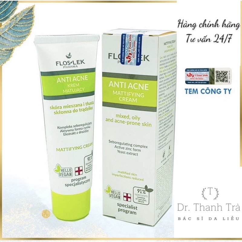 [Hàng chính hãng]-Kem dưỡng ẩm kiềm dầu Flos.lek anti acne Mattifying cream