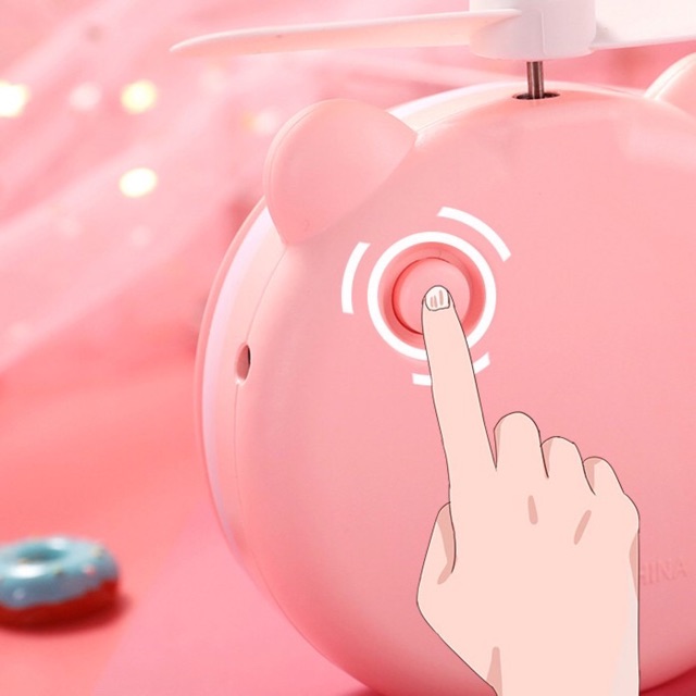 Quạt tích điện HC FAN có gương hình heo+ đèn led siêu tiện ích