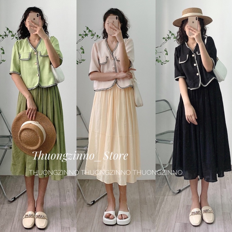 [Ảnh thật/Video]Chân váy dài nhăn Ruby Hàn Quốc hai lớp Chân váy dài Quảng Châu