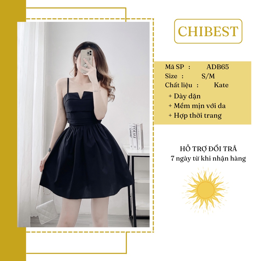 Đầm 2 dây dáng xòe xếp ly kate 2 dây tùng phồng ly ngực CHIBEST ADB65