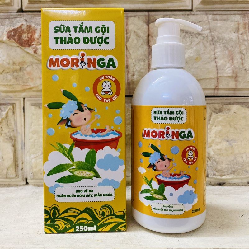 Sữa tắm gội thảo dược Moringa - An toàn cho trẻ em, bảo vệ da, ngăn ngừa rôm sảy, mẩn ngứa