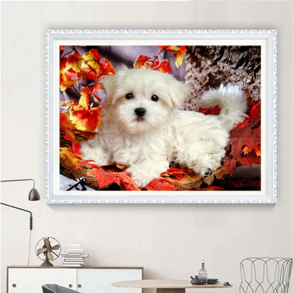 Bộ Tranh Đính Đá 5D Họa Tiết Chú Chó/ Động Vật Độc Đáo DIY Dùng Trang Trí