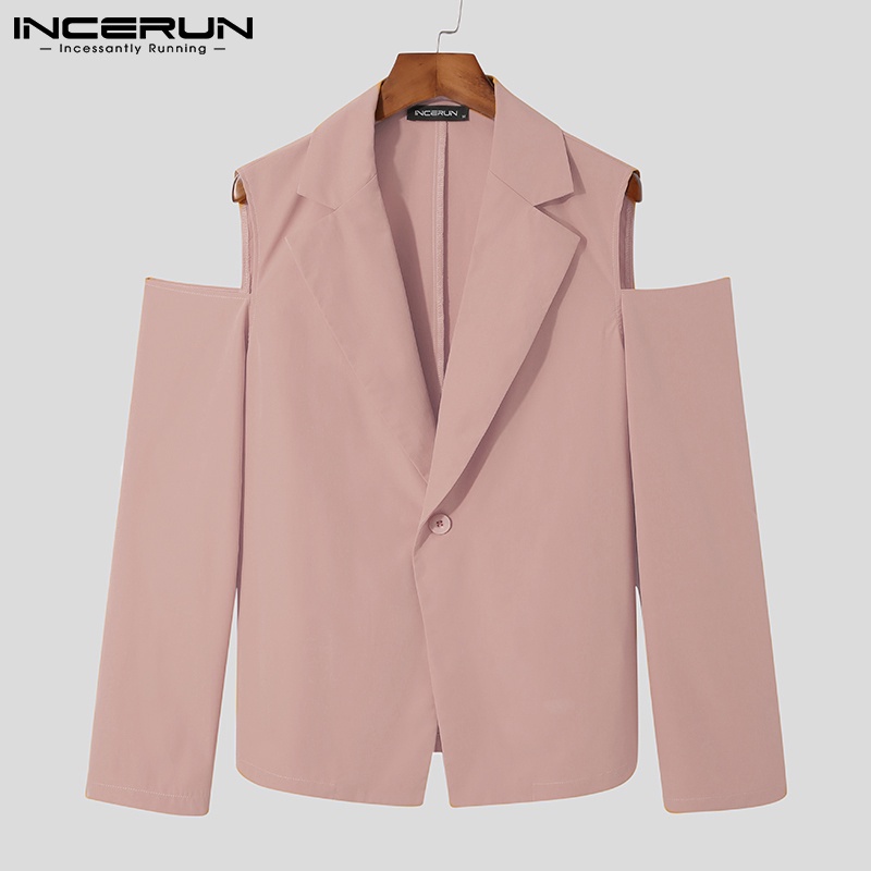 Áo blazer INCERUN tay dài hở vai màu đơn sắc hợp thời trang cho nam